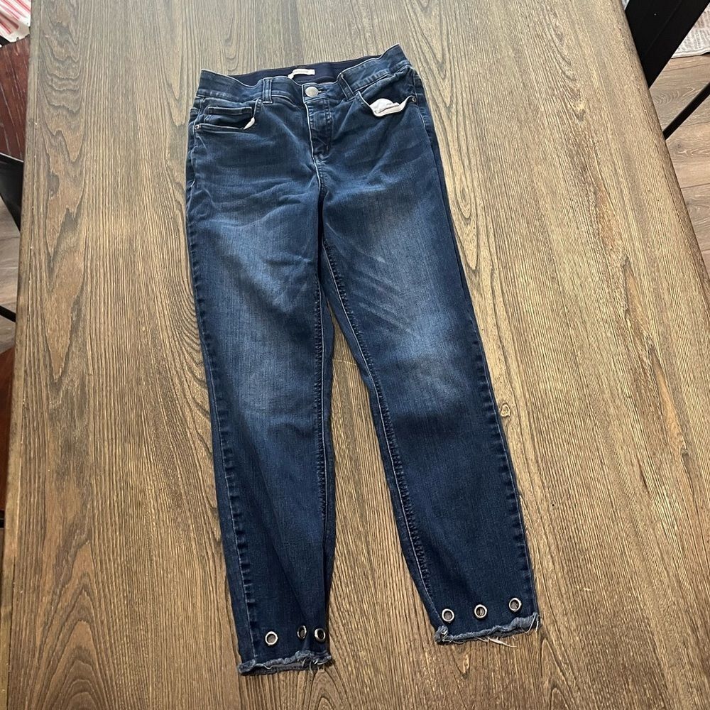 Westbound Straight Jeans Mid Rise Frayed Hem Whisker Denim Medium Wash Size 6